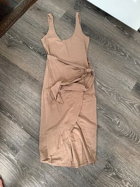 Lovers + Friends Sleeveless Wrap Midi Dress in Tan